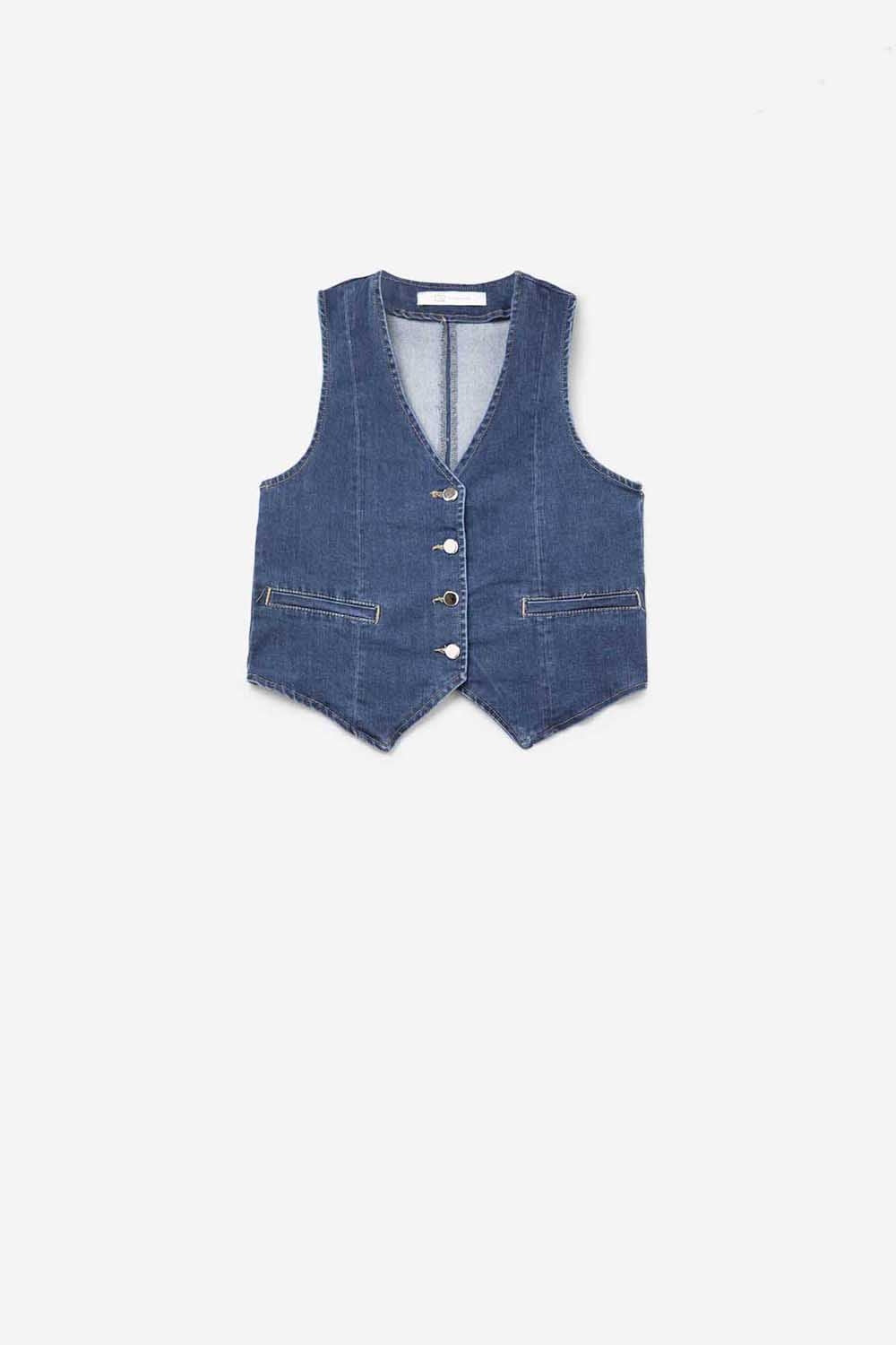 dark wash denim Vest with Silver Buttons