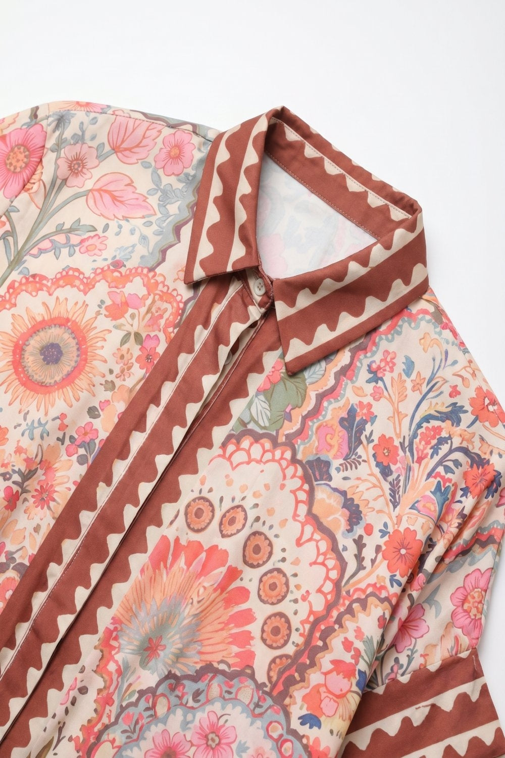 Multicolor Floral Print Lightweight facric Contrast Trim Shirt