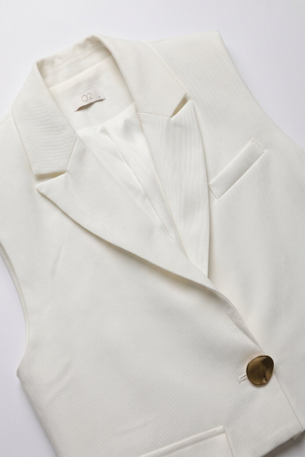 White Woven Tailored Shawl Lapel Single Button Cropped Vest