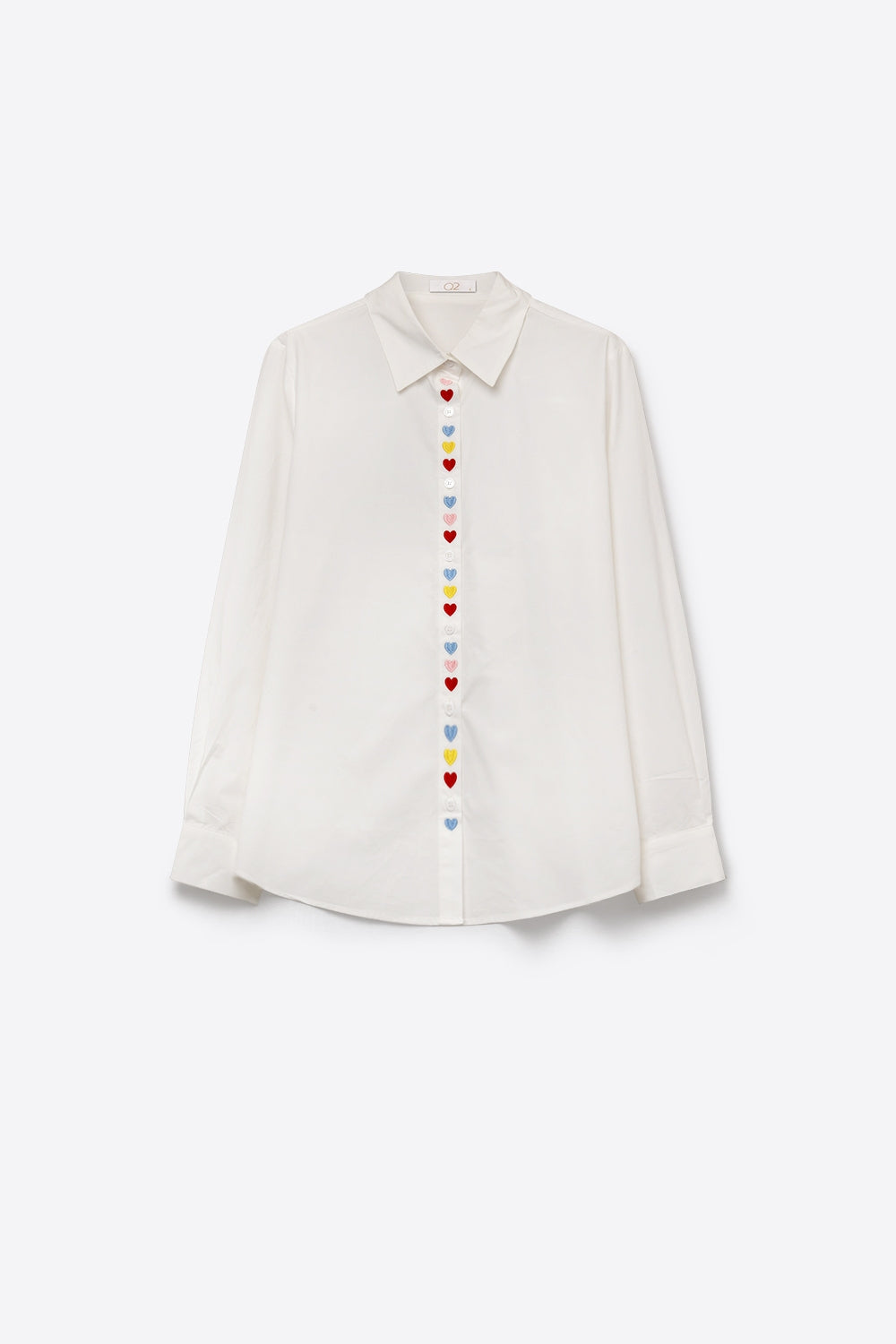 White Heart Embroidered Button Front Shirt