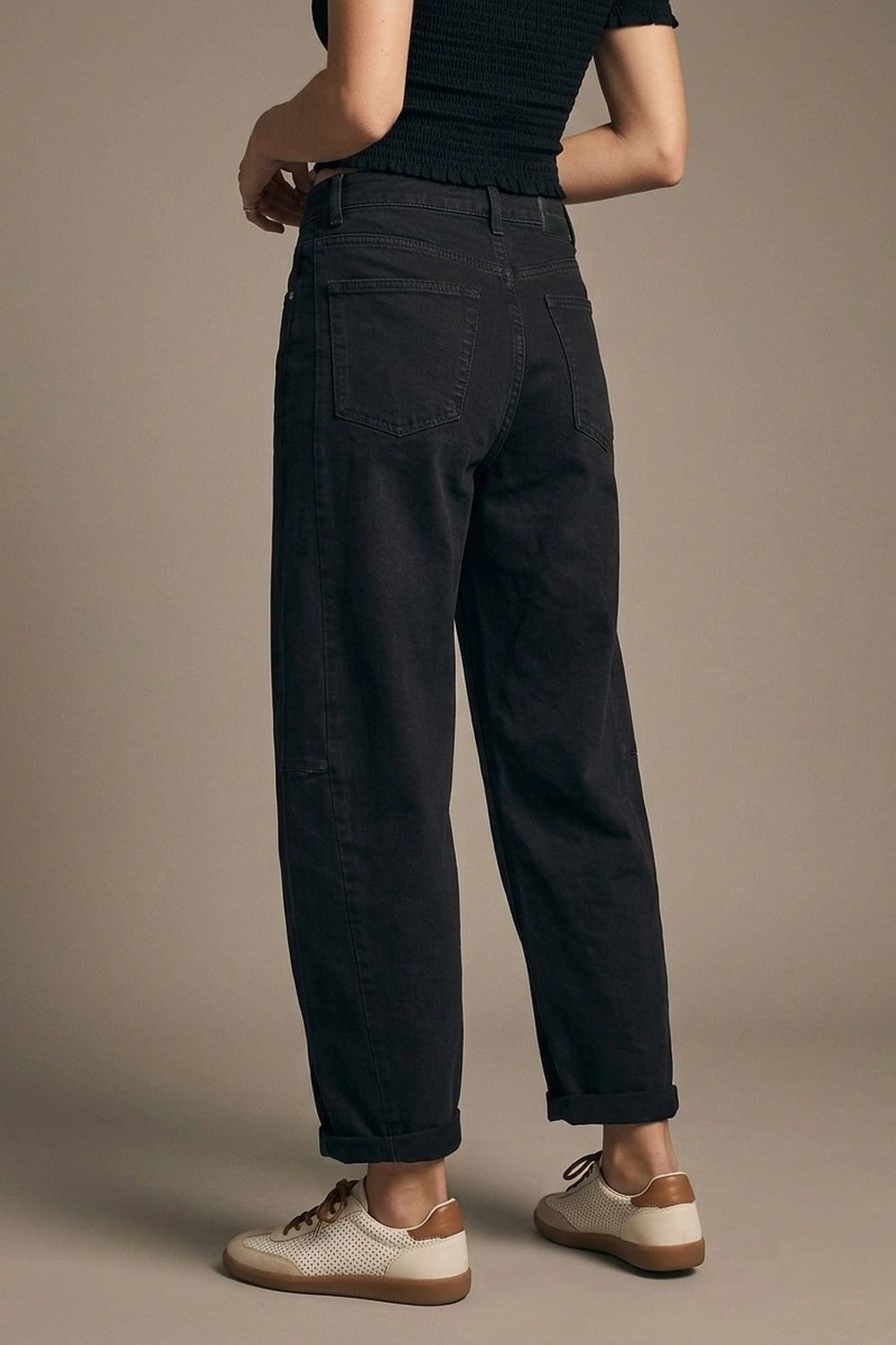 Black Wide-Leg Barrel style Pants with Rolled Hems