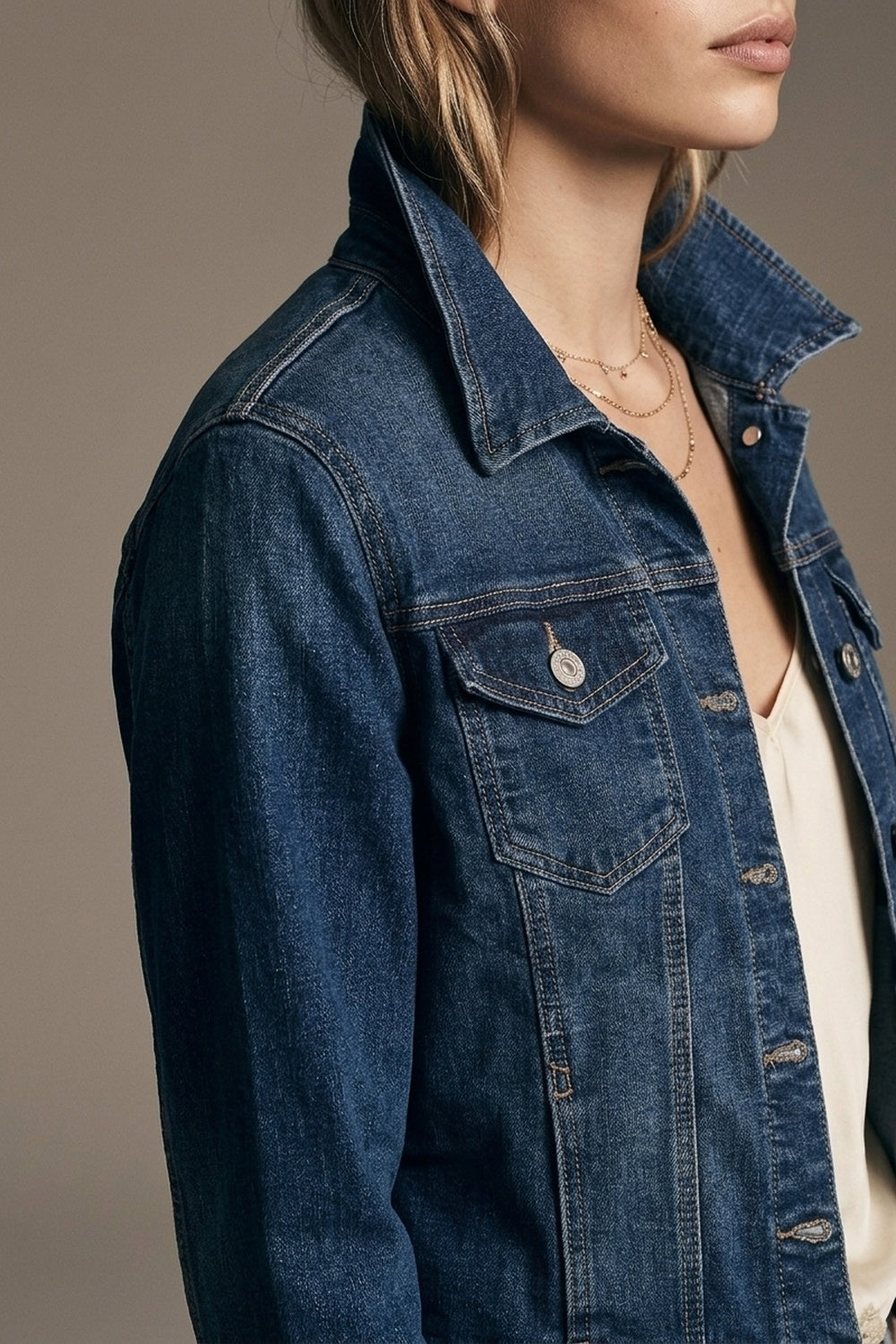 Cropped denim jacket in darkwash blue
