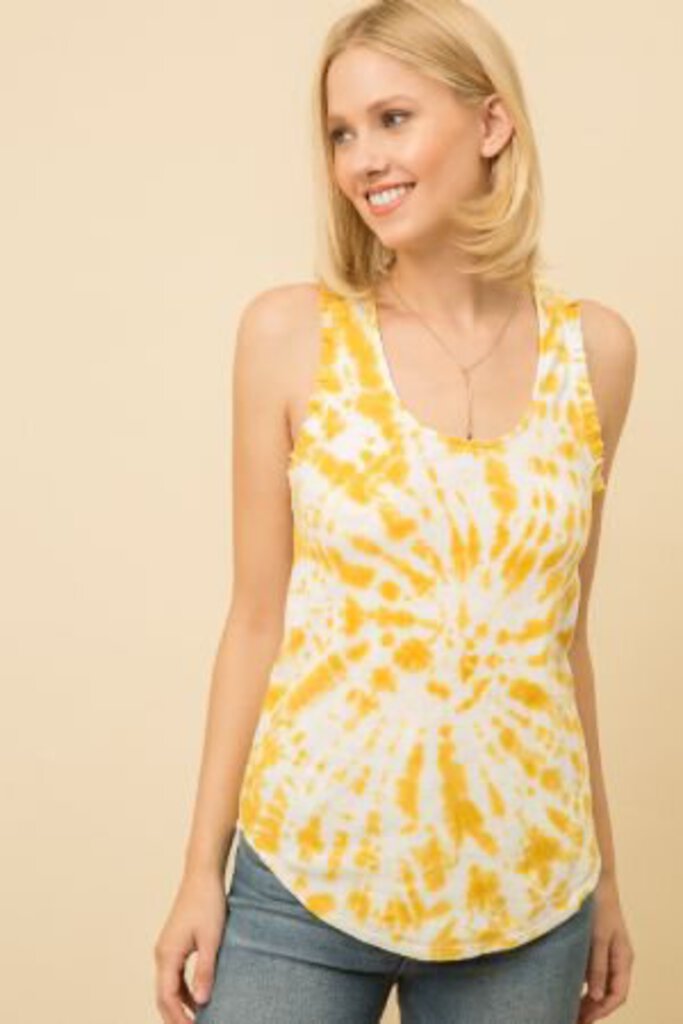 MYSTREE Sleeveless White and Mustard Ruffle Tank Top