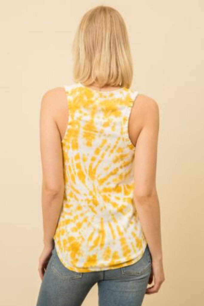 MYSTREE Sleeveless White and Mustard Ruffle Tank Top