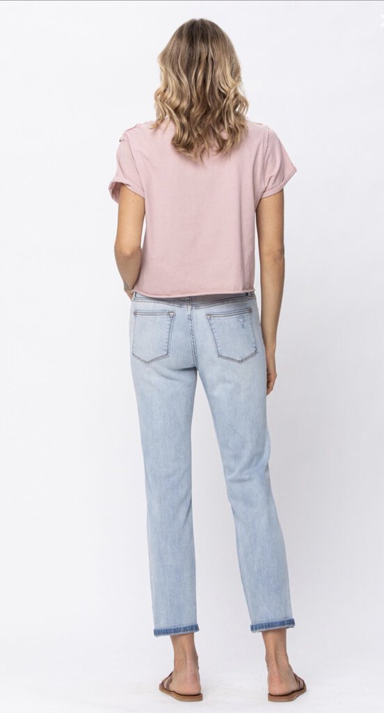 JUDY BLUE Light Wash Distress Mid-Rise Boyfriend Jean