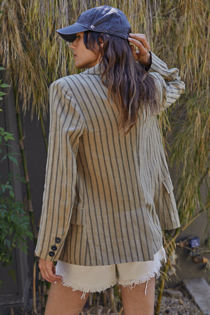 BY TOGETHER Mocha & Black Pinstripe Double-Breasted Blazer Jacket