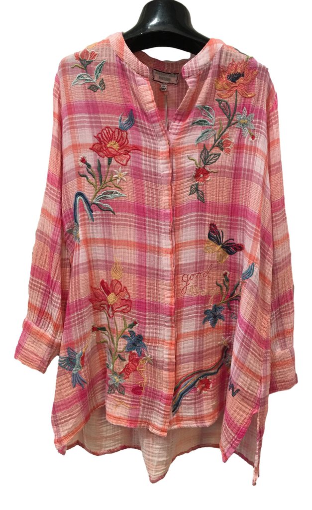 JOHNNY WAS Workshop Pink Mix Button Up Jordan Voyager Tunic Top