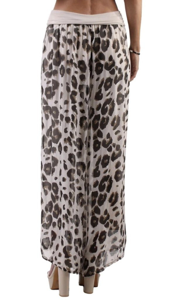 GIGI Printed Navy and Black Leopard Silky Lined Pant with Elastic Knit Waistband