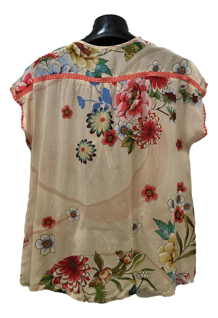 JOHNNY WAS Sakuru Paise Short Sleeve Top with Embroidery
