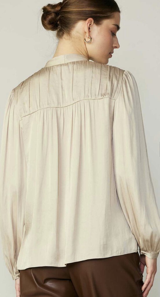 CURRENT AIR Ecru Long Sleeve Self Tie Pleated Blouse Top