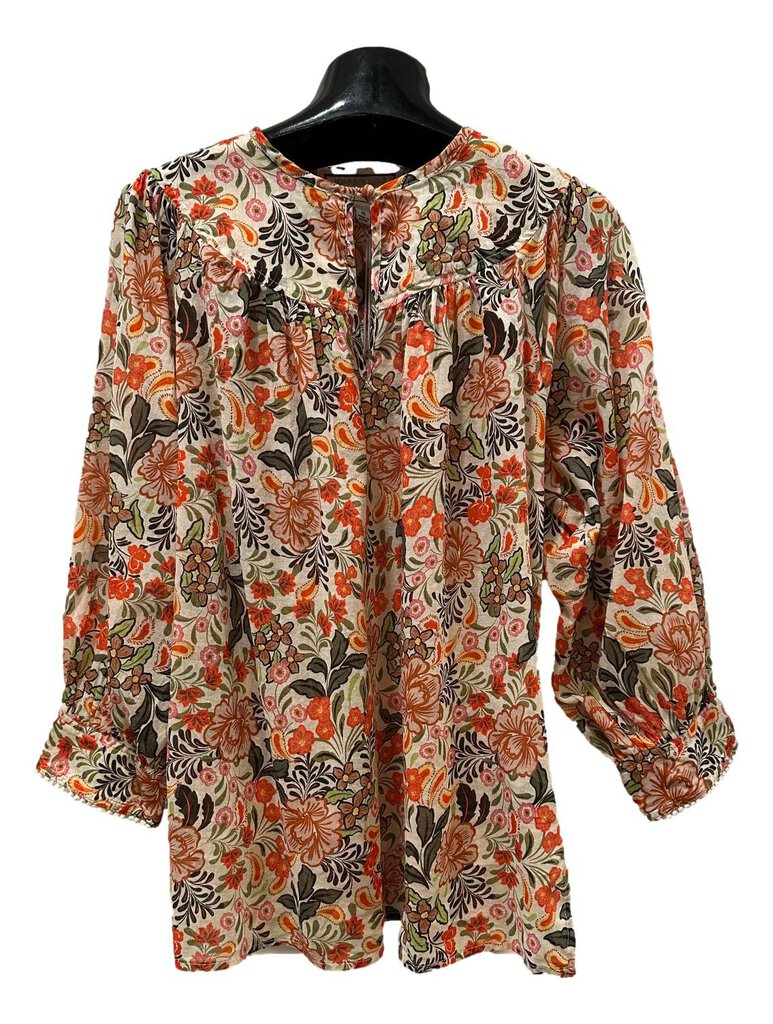 JOHNNY WAS COTTON VALECIA CIRCLE YOKE BLOUSE TOP