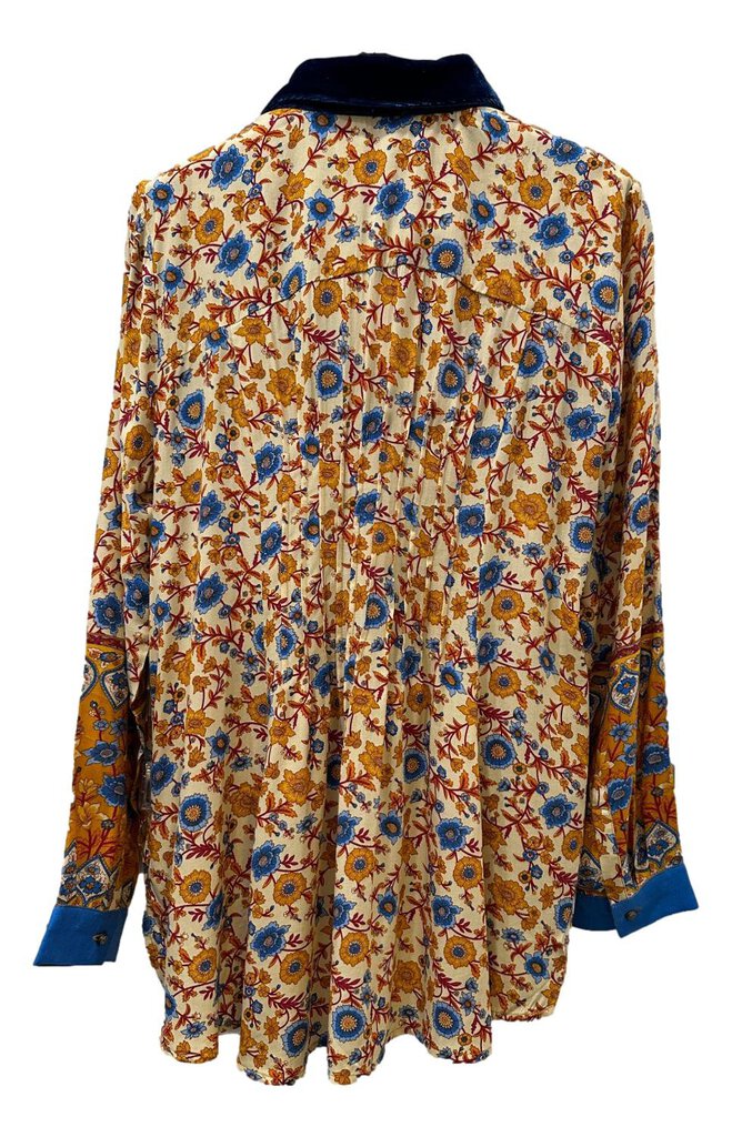 ARATTA Long Sleeve Mustard and Blue Mixed Floral Blouse Top