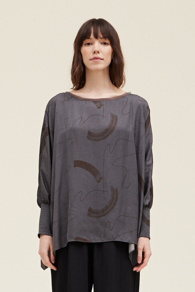 Grade & Gather Slate Abstract Print Long Sleeve Tunic Top