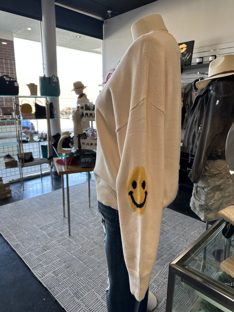 THML Cream and Mustard Smiley Face Long Sleeve Sweater