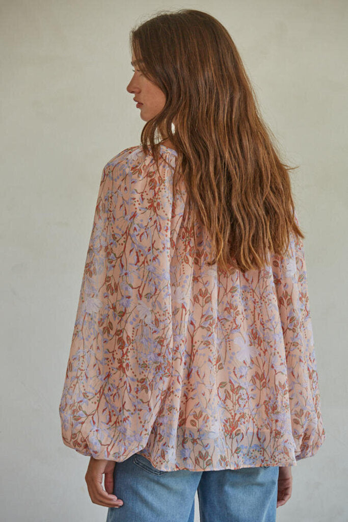 By Together Blush and Multi Long Sleeve Blouse Top