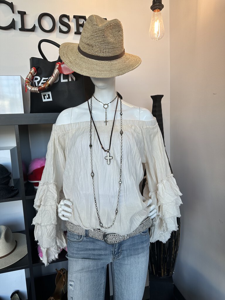 JADED GYPSY Off The Shoulder Ruffle Bell Sleeve Top One Size Two Colors