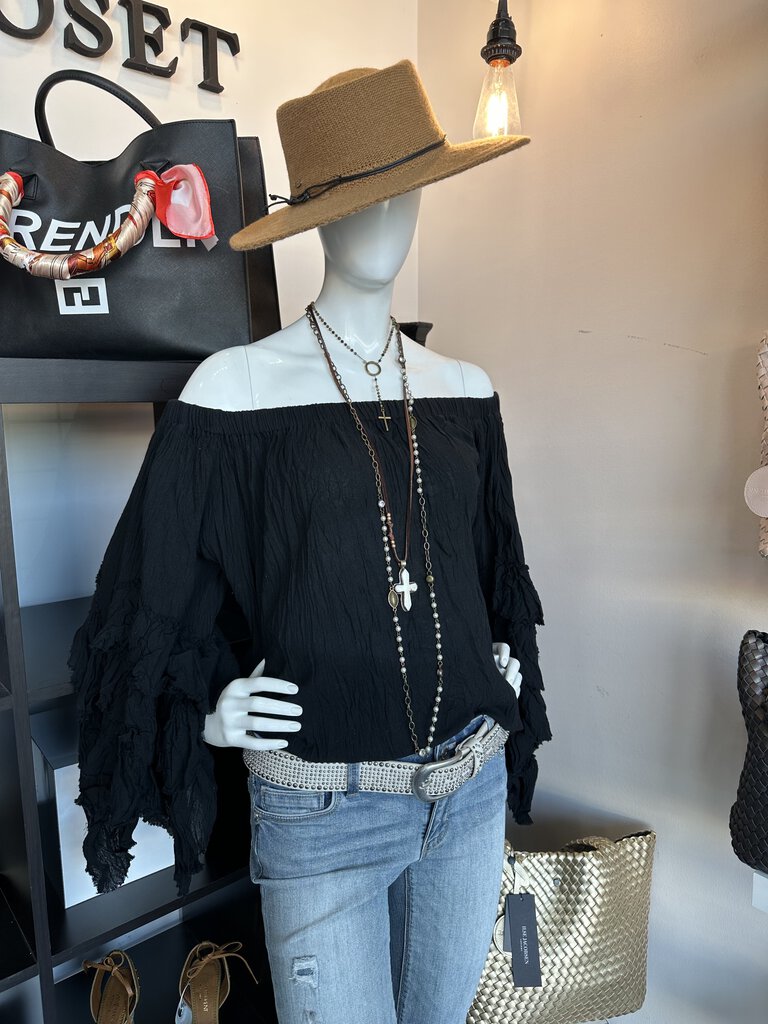 JADED GYPSY Off The Shoulder Ruffle Bell Sleeve Top One Size Two Colors