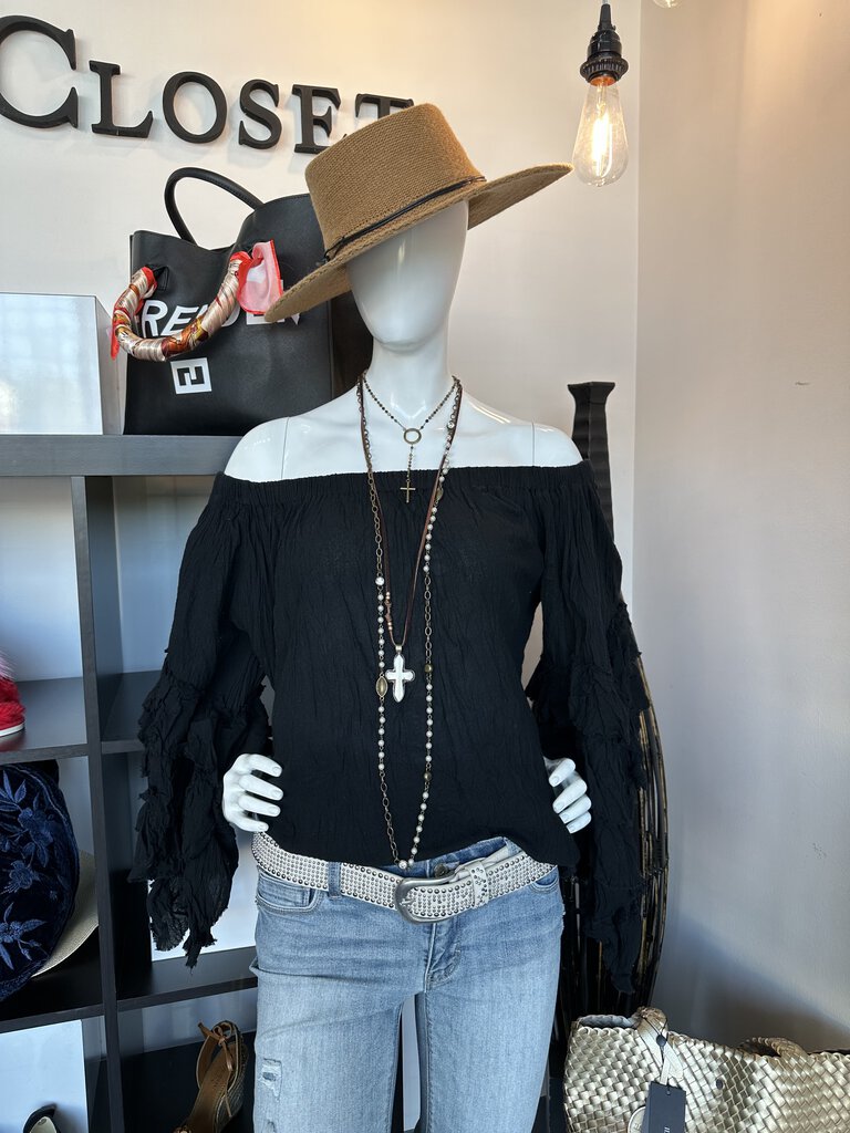 JADED GYPSY Off The Shoulder Ruffle Bell Sleeve Top One Size Two Colors