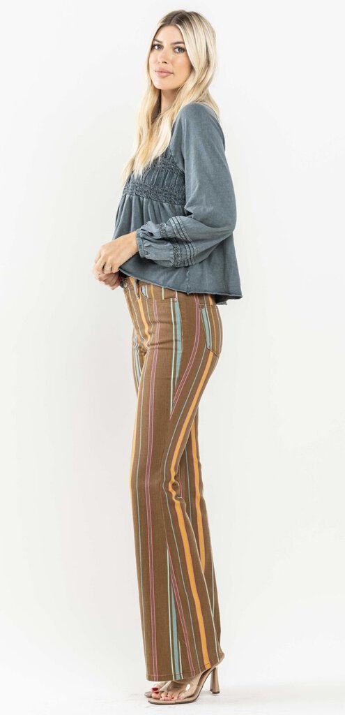 JUDY BLUE Mid Rise Stretch Striped Flare Denim