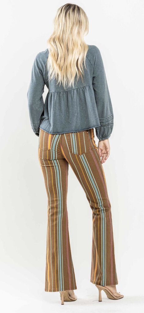 JUDY BLUE Mid Rise Stretch Striped Flare Denim