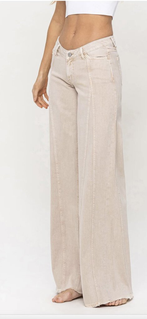 FLYING MONKEY Low Rise Baggy Wide Leg Jeans With Cut Seam Detail