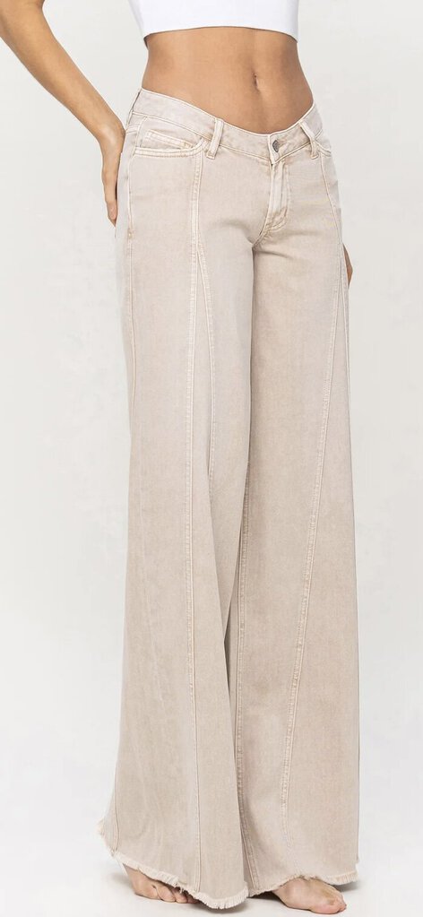 FLYING MONKEY Low Rise Baggy Wide Leg Jeans With Cut Seam Detail