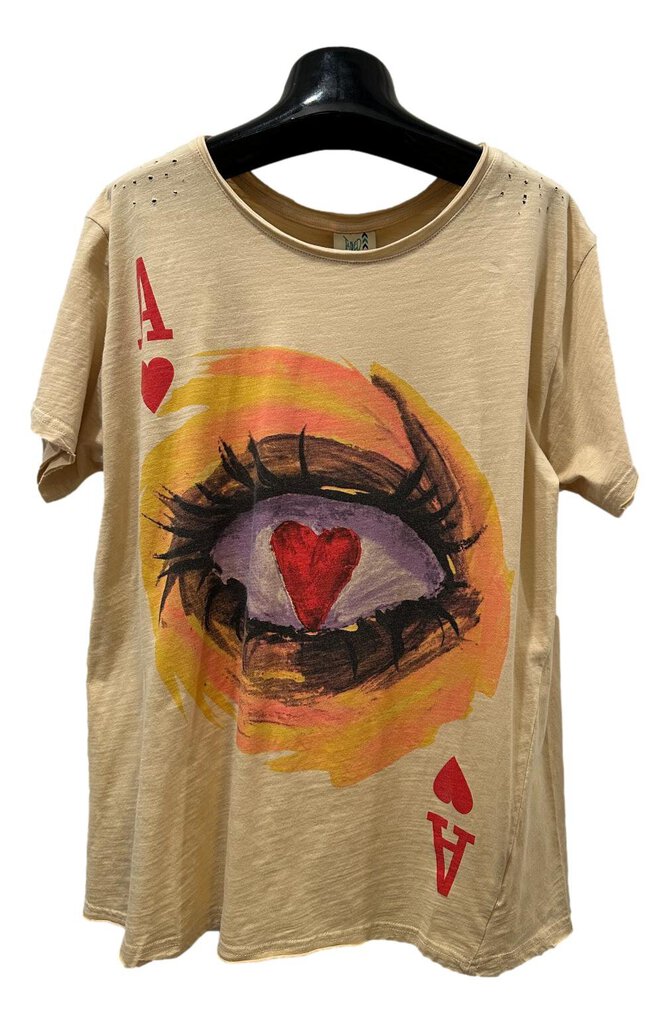 JADED GYPSY Cream Ace of Hearts Short Sleeve Cotton Top