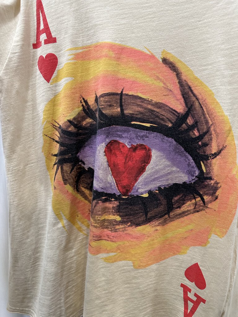 JADED GYPSY Cream Ace of Hearts Short Sleeve Cotton Top