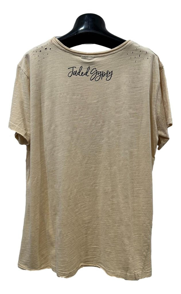 JADED GYPSY Cream Ace of Hearts Short Sleeve Cotton Top