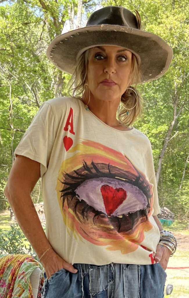 JADED GYPSY Cream Ace of Hearts Short Sleeve Cotton Top