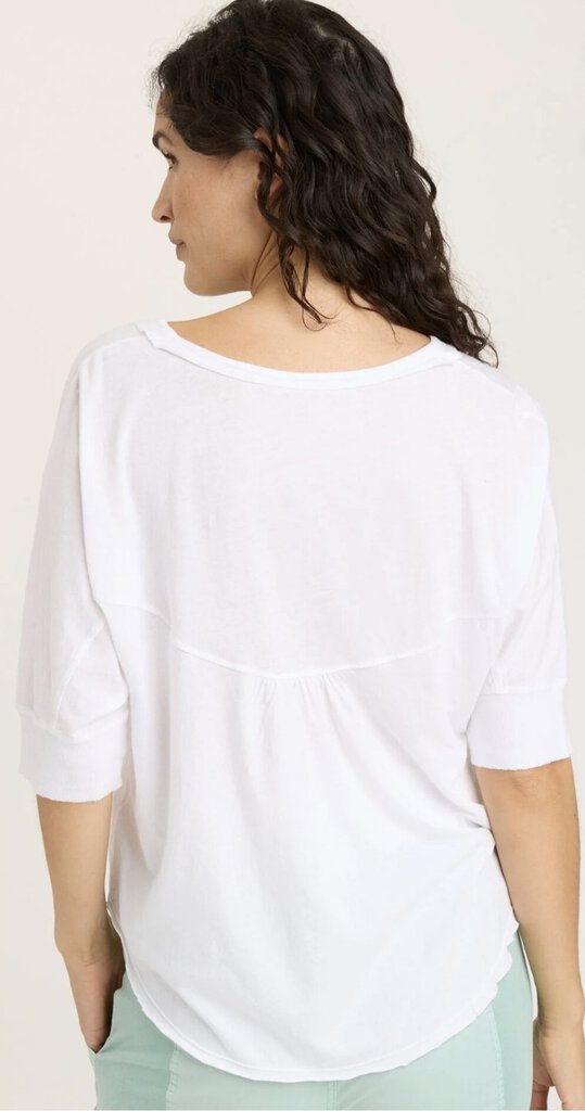 WEARABLES White Banded Short Sleeve V-neck Cotton Top