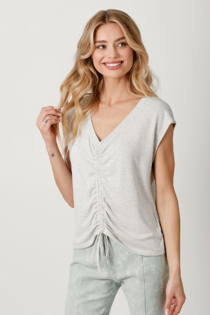 MYSTREE Sleeveless Oatmeal with Adjustable Front Drawstring Top