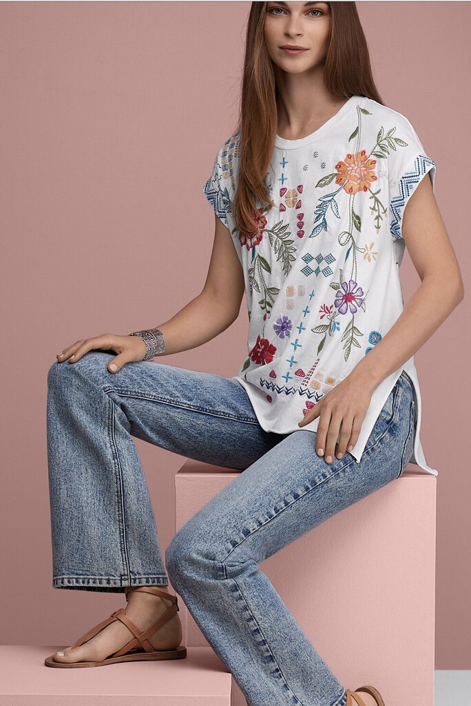 JOHNNY WAS White Katie Relaxed Drape Tee Top