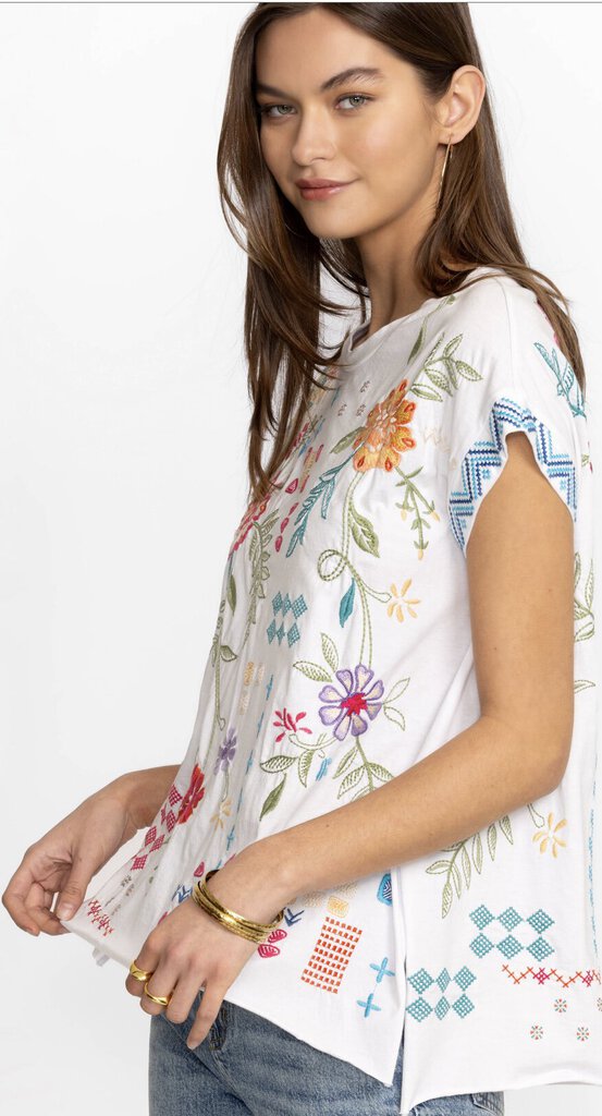 JOHNNY WAS White Katie Relaxed Drape Tee Top