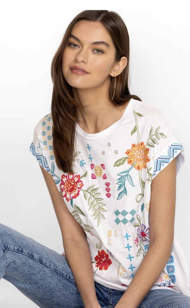 JOHNNY WAS White Katie Relaxed Drape Tee Top