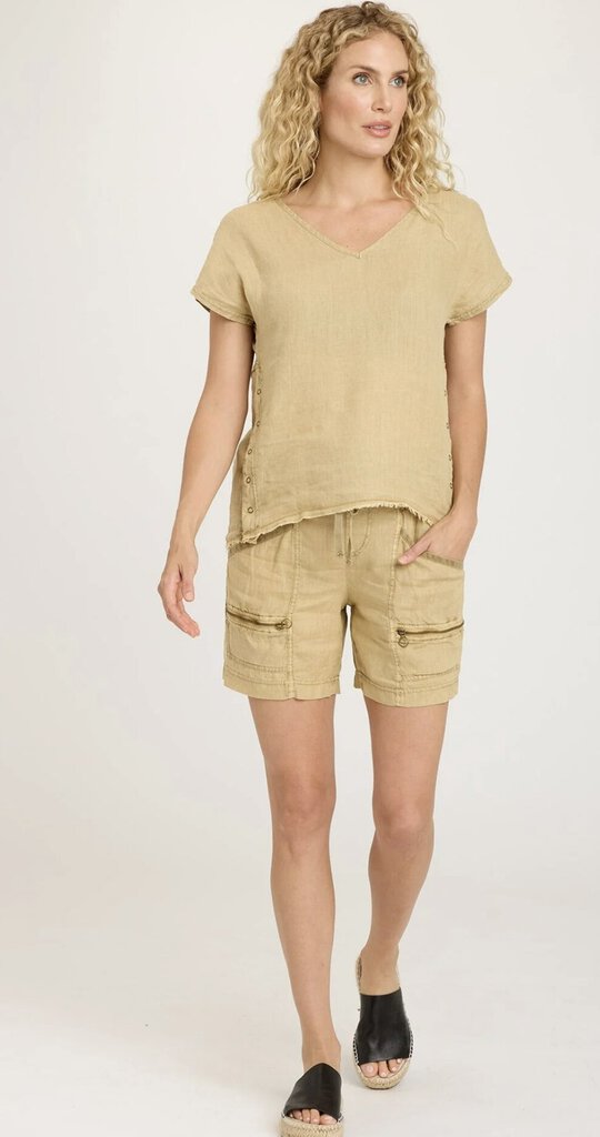 XCVI MUTED LINWOOD SANDS SHORT SLEEVE WITH SIDE SNAPS TOP