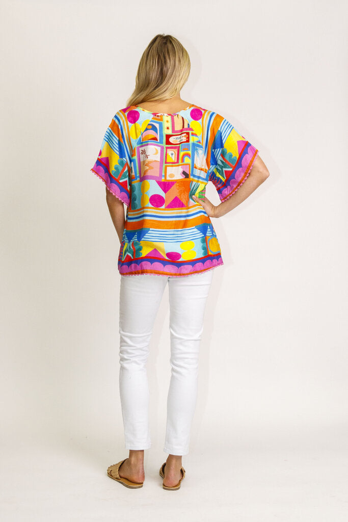 LULA LIFE Multi Colored Wide Raglan Sleeve Top