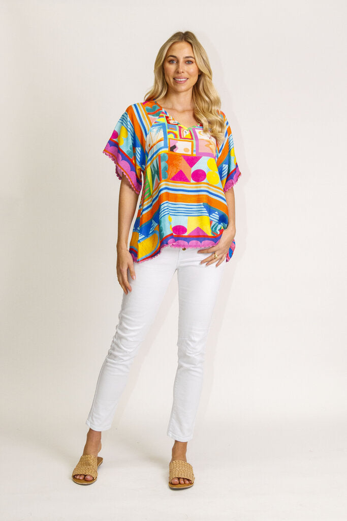 LULA LIFE Multi Colored Wide Raglan Sleeve Top