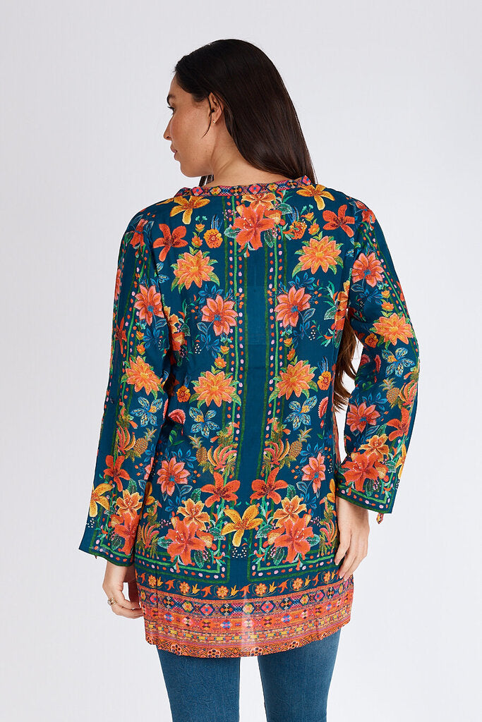 LULA SOUL Navy and Mixed Floral Long Sleeve Tunic Top