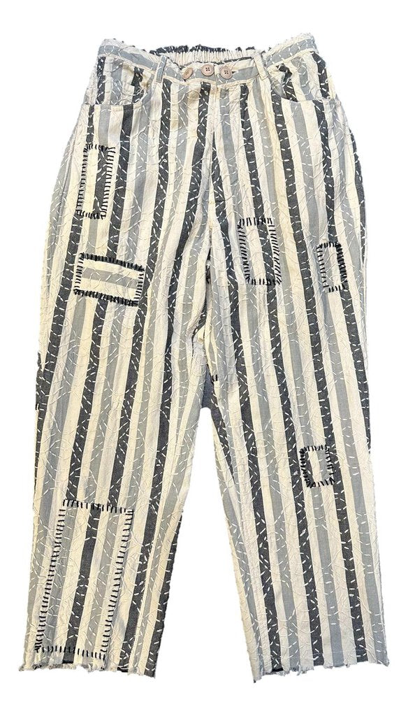 JADED GYPSY Cream Stripe Stitch and Patch Travelling On Pants