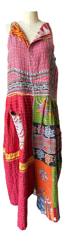 JADED GYPSY Sleeveless One Of A Kind Long Kantha Sunrise Patch Vest Duster