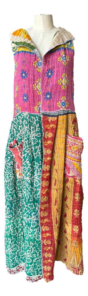 JADED GYPSY SLEEVELESS ONE OF A KIND KANTHA SUNRISE LONG PATCH VEST DUSTER