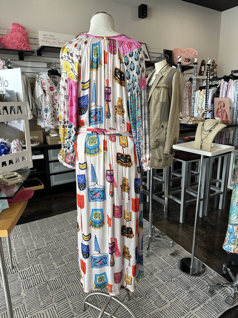 RUBY YAYA Stunning Multi Printed V-neck Silk Looking Dress