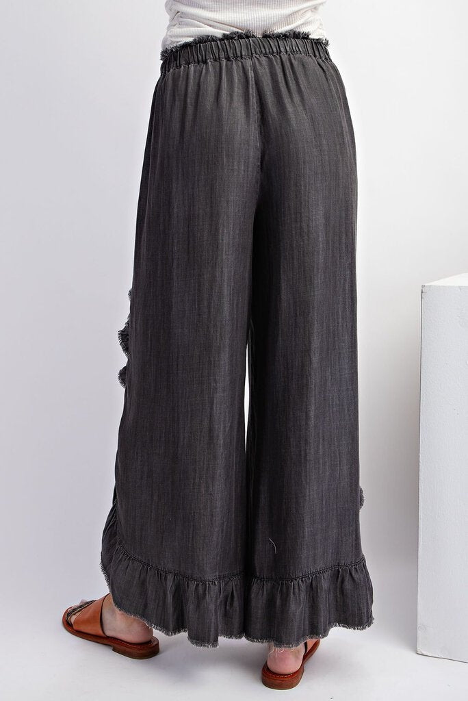 EASEL Washed Black Loose Fit Ruffle Pant