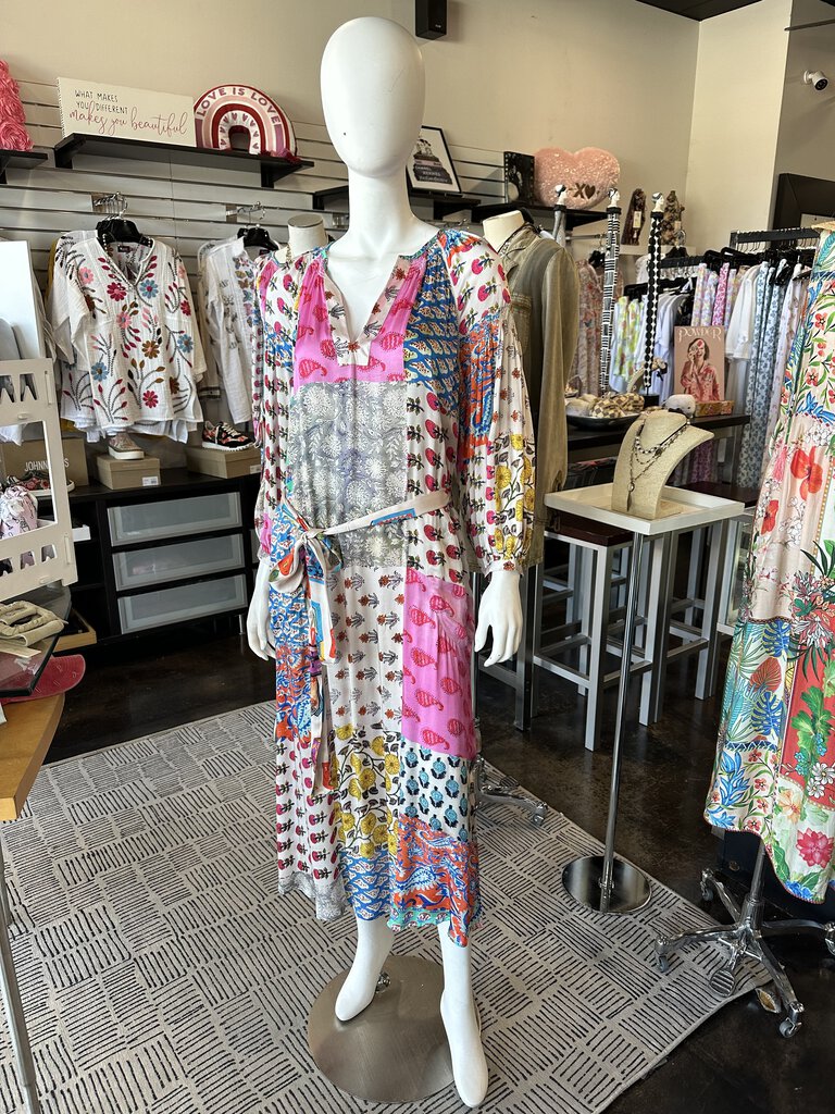 RUBY YAYA Stunning Multi Printed V-neck Silk Looking Dress