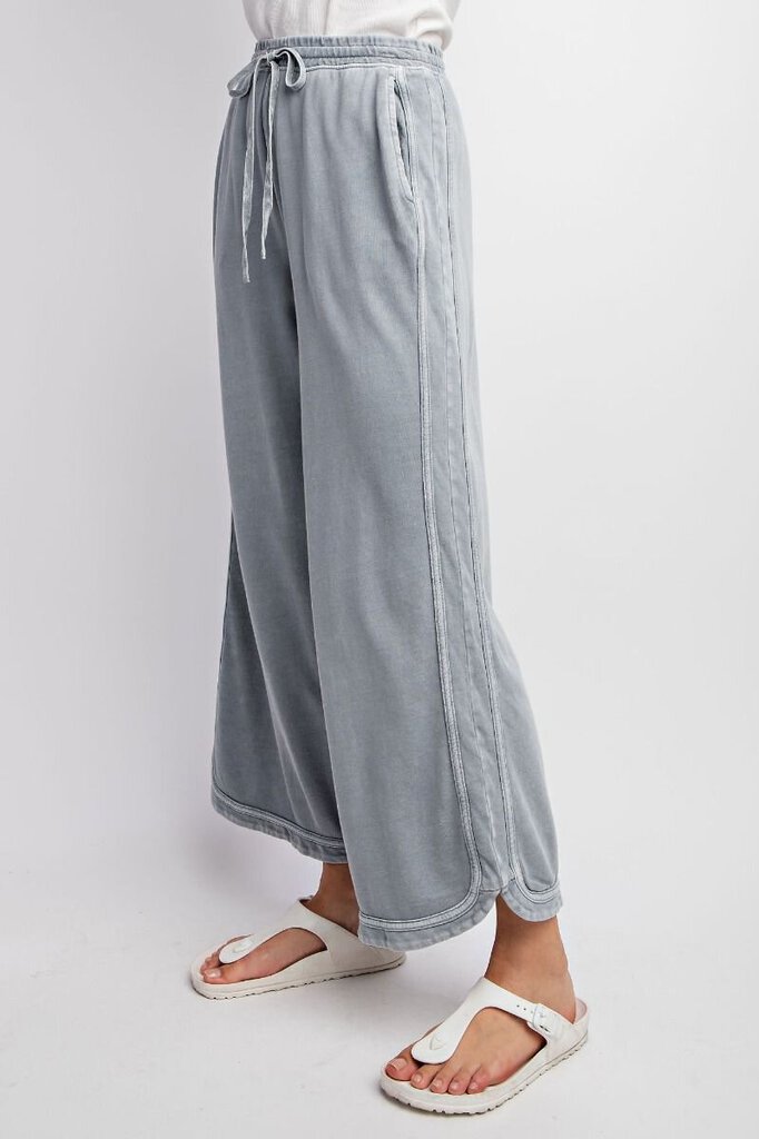 Easel Faded Denim Mineral Wash Terry Knit Cotton Pant