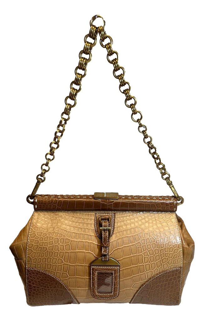 PRADA Tan and Brown Crock Print Vintage Shoulder Bag
