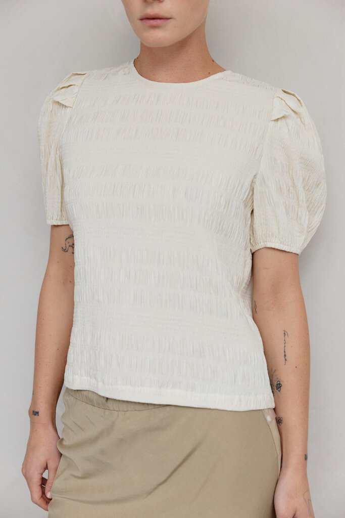 MOD REF Cream Textured Puff Short Sleeve Top