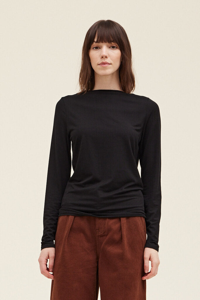 GRADE & GATHER Black Boat Neck Long Sleeve Knit Top