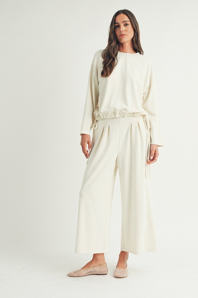 ELLE GREY lvory Long Sleeve Tie-Side Top with Wide Leg Pant